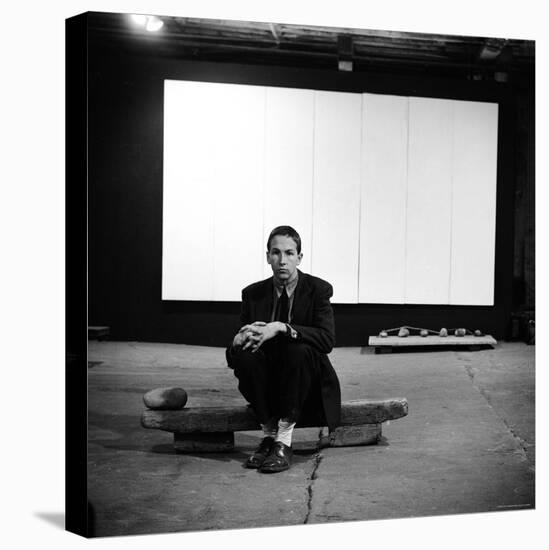 Robert Rauschenberg Sitting on One of His Sculptures in His Studio-Allan Grant-Premier Image Canvas