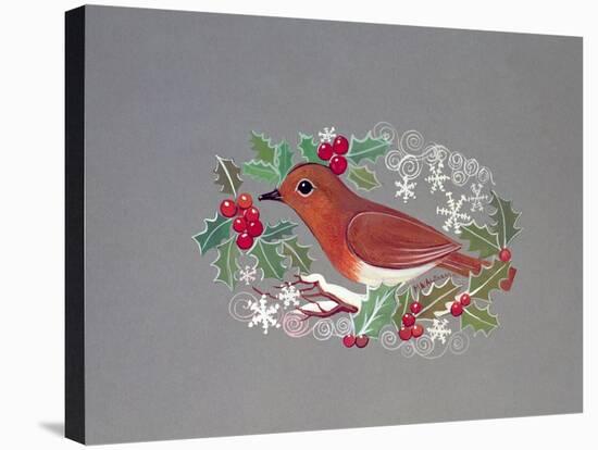 Robin with Snowflakes and Holly-Mike Alexander-Premier Image Canvas