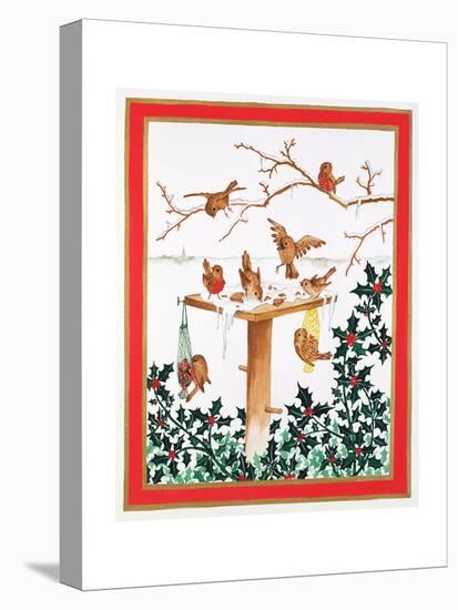 Robins and Sparrows at the Bird Table-Jeanne Maze-Premier Image Canvas