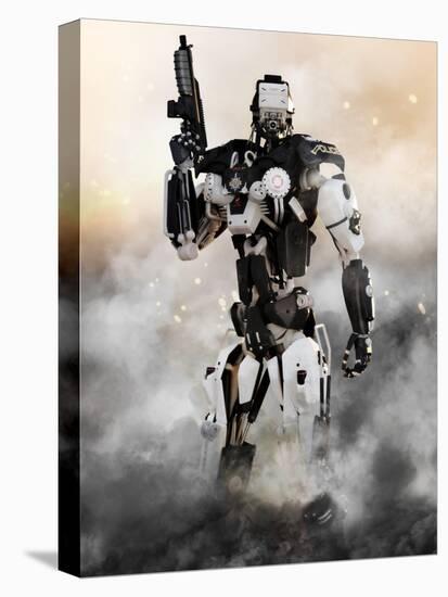 Robot Futuristic Police Armored Mech Weapon-Digital Storm-Stretched Canvas