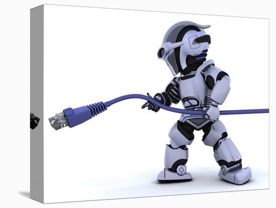 Robot with Rj45 Network Cable-kjpargeter-Stretched Canvas