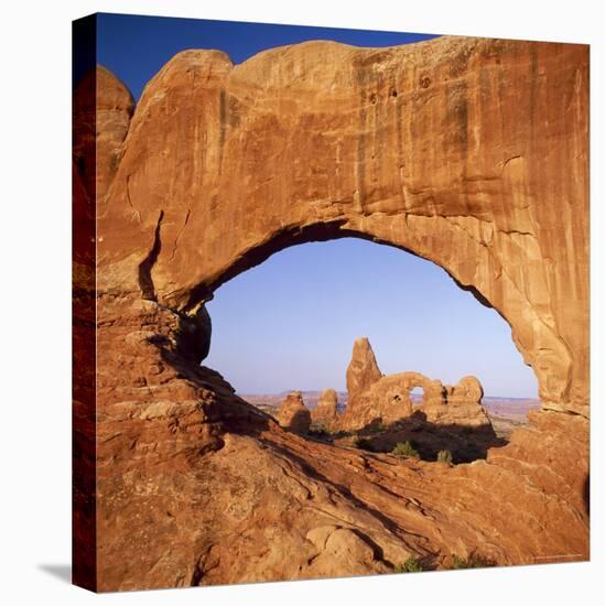 Rock Formations Caused by Erosion, with Turret Arch Seen Through North Window, Utah, USA-Tony Gervis-Premier Image Canvas