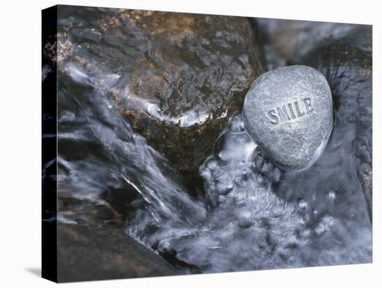 Rock with the Word Smile in Rushing Water-null-Premier Image Canvas