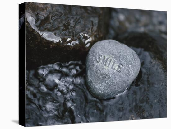 Rock with the Word Smile in Rushing Water-null-Premier Image Canvas