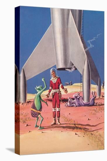 Rocket Lands on Alien Beast-null-Stretched Canvas