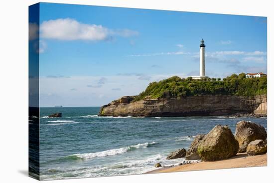 Rocks on the Sandy Beach and the Lighthouse in Biarritz, Pyrenees Atlantiques, Aquitaine-Martin Child-Premier Image Canvas