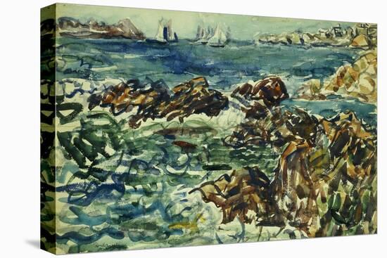 Rocky Cove with Village and Sketch of Rocks-Maurice Brazil Prendergast-Premier Image Canvas