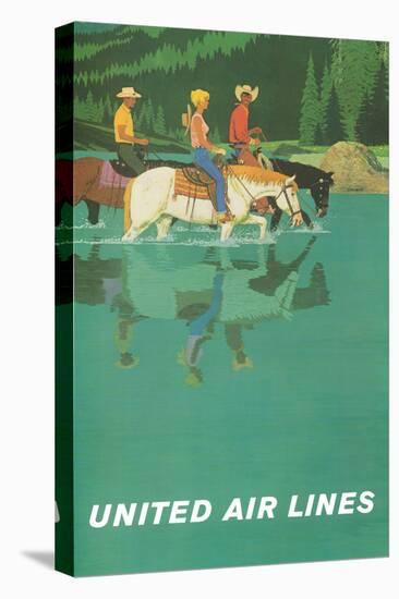 Rocky Mountains - United Air Lines - Horseback Riders - Vintage Travel Poster, 1960s-Stan Galli-Stretched Canvas