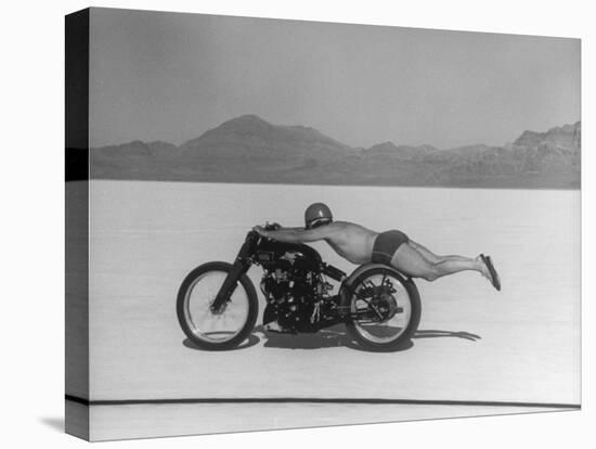 Roland Free Breaking World's Speed Record on Bonneville Salt Flats While Laying on His Bike-Peter Stackpole-Premier Image Canvas