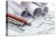 Rolls of Architecture Blueprint and Work Tools - Ruler, Pencil, Compass--Vladimir--Premier Image Canvas