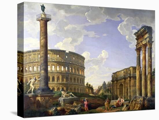 Roman Capriccio Showing the Colosseum, Borghese Warrior, Trajan's Column, the Dying Gaul, Tomb of…-Giovanni Paolo Pannini-Premier Image Canvas