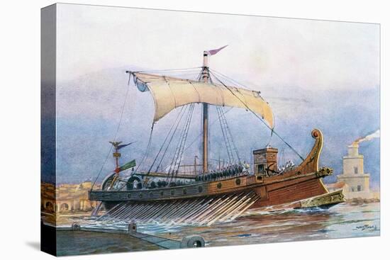 Roman Imperial Era Ship Leaving Arsenal, Watercolour by Albert Sebille (1874-1953)-null-Premier Image Canvas