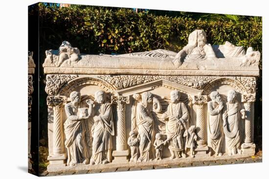 Roman sarcophagus, Ostia Antica archaeological site, Ostia, Rome province, Latium (Lazio), Italy-Nico Tondini-Premier Image Canvas