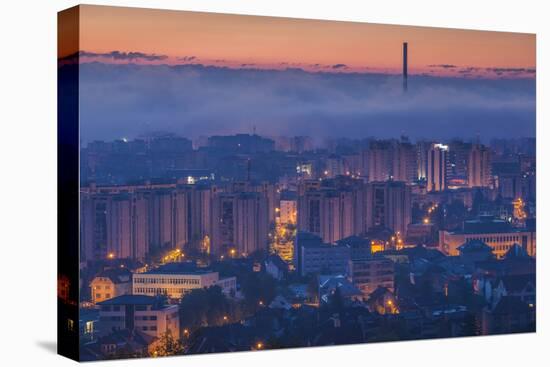 Romania, Transylvania, Brasov, Cet Brasov Thermal Energy Plant. Dawn-Walter Bibikow-Premier Image Canvas