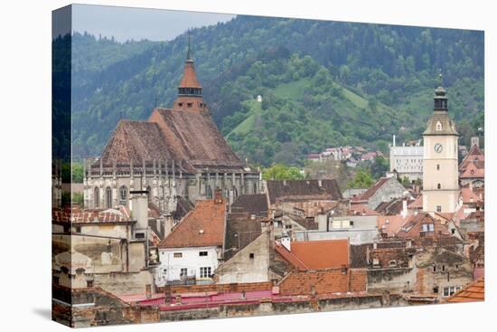 Romania, Transylvania, Brasov, City with Black Church and Town Hall-Walter Bibikow-Premier Image Canvas