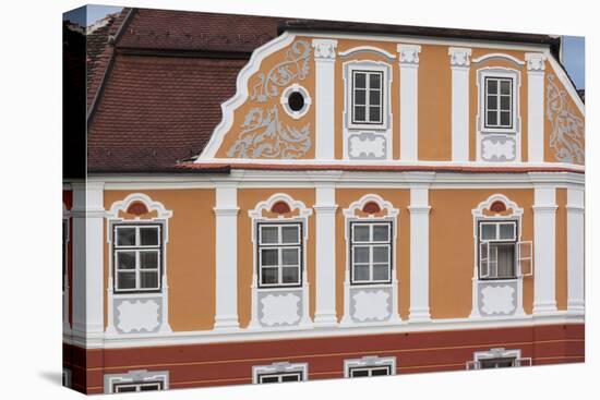 Romania, Transylvania, Sibiu, Piata Mare Square, Building Detail-Walter Bibikow-Premier Image Canvas