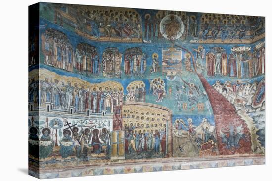 Romania, Voronet, Voronet Monastery, Frescoes Done in Voronet Blue-Walter Bibikow-Premier Image Canvas