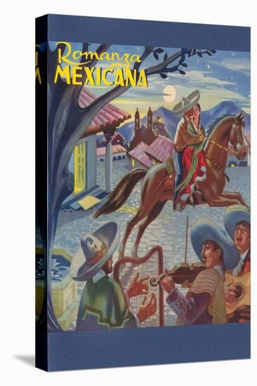 Romanza Mexicana Poster, Village Scene at Night-null-Stretched Canvas