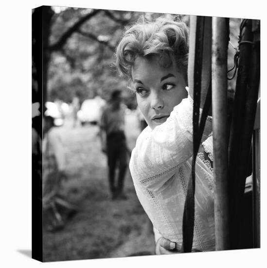 Romy Schneider on set of film Christine, 1958 (b/w photo)-null-Stretched Canvas