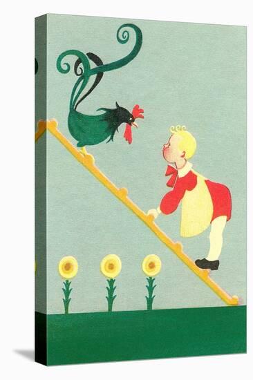 Rooster, Boy on Ladder-null-Stretched Canvas