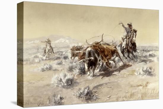 Roping the Longhorns-Charles Marion Russell-Premier Image Canvas