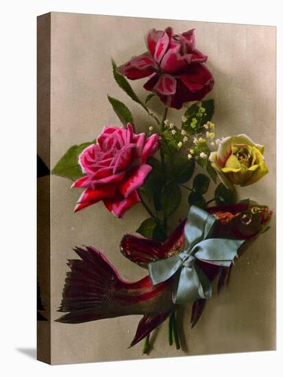 Roses and a Gift-Wrapped Fish C.1898 (Hand-Tinted Photo)-French School-Premier Image Canvas