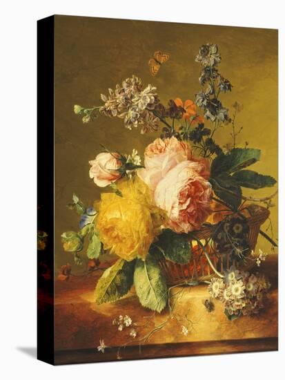 Roses and Other Flowers in a Basket on a Marble Ledge, C.1742-Jan van Huysum-Premier Image Canvas