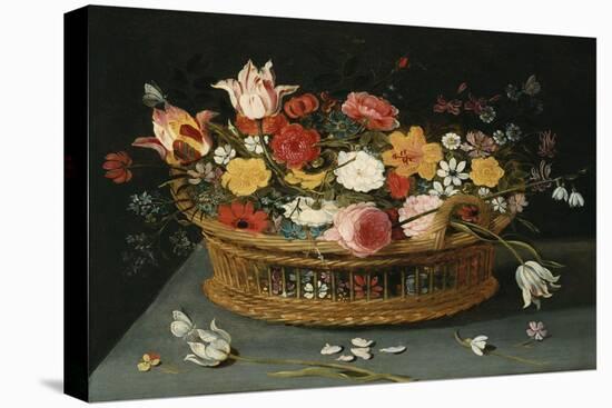 Roses and Other Flowers in a Wicker Basket on a Table-George Wesley Bellows-Premier Image Canvas