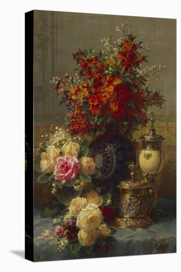 Roses, Anemones and Peonies, Strawberries, a Silver-Gilt Ostrich Egg Cup and a German Gold-Gilt…-Jean Baptiste Claude Robie-Premier Image Canvas
