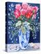 Roses, Carnations and Lobelia in a Blue and White Vase,3 Shells Textiles 2011-Joan Thewsey-Premier Image Canvas