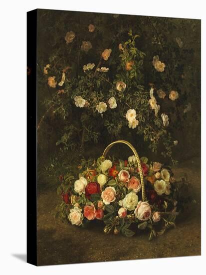 Roses in a Basket Beside a Rose Bush, 1846-Johan Laurentz Jensen-Premier Image Canvas