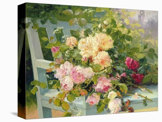 Roses on the Bench-Eugene Henri Cauchois-Premier Image Canvas