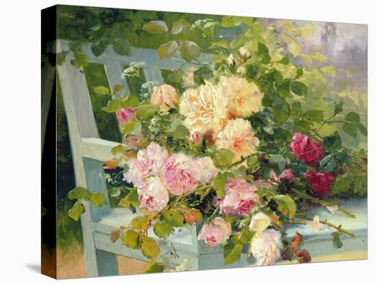 Roses on the Bench-Eugene Henri Cauchois-Premier Image Canvas
