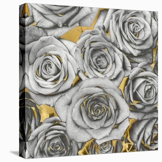 Roses - Silver on Gold-Kate Bennett-Stretched Canvas