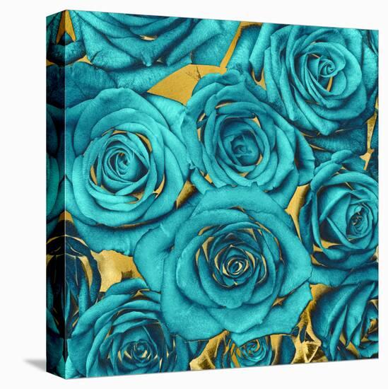 Roses - Teal on Gold-Kate Bennett-Stretched Canvas