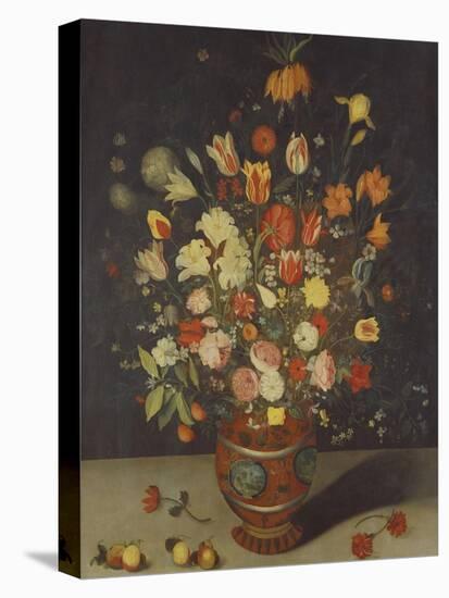 Roses, Tulips, Lilies, an Iris, a Fritillary and Other Flowers in a Painted Vase with Fruit on a…-Daniel Seghers-Premier Image Canvas