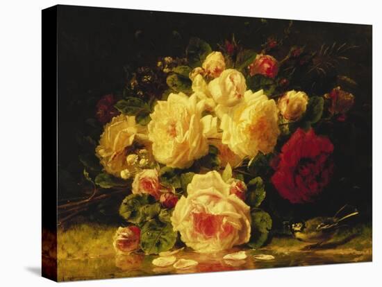 Roses with a Blue Tit by a Stream-Jean Baptiste Claude Robie-Premier Image Canvas