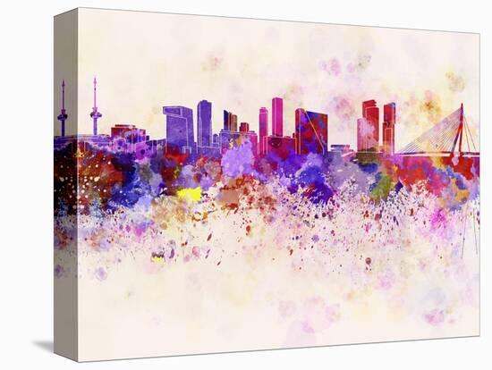 Rotterdam Skyline in Watercolor Background-paulrommer-Stretched Canvas