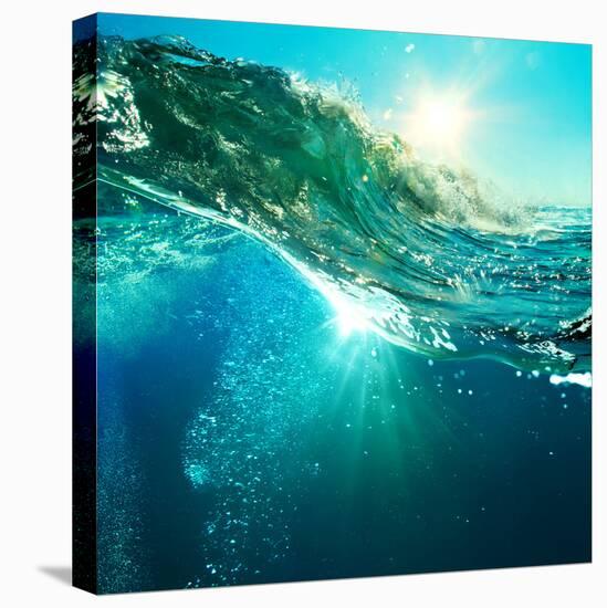 Rough Colored Ocean Wave Breaking down at Sunset Time-Willyam Bradberry-Stretched Canvas