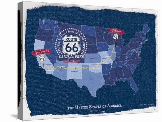 Route 66 Map-Tom Frazier-Stretched Canvas