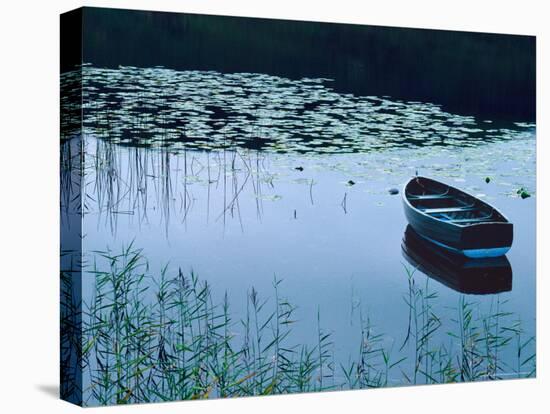 Rowboat on Lake Surrounded by Water Lilies, Lake District National Park, England-Tom Haseltine-Premier Image Canvas