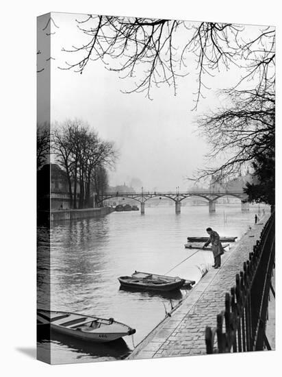 Rowboats Tied Up Along the Seine River-Ed Clark-Premier Image Canvas