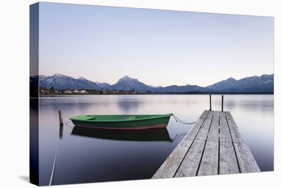 Rowing Boat on Hopfensee Lake at Sunset, Near Fussen, Allgau, Allgau Alps, Bavaria, Germany, Europe-Markus Lange-Premier Image Canvas