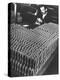 Rows of 15 cm Shells on Table Where Worker Uses Hammer and Stamping Tool at Skoda Munitions Factory-Margaret Bourke-White-Premier Image Canvas