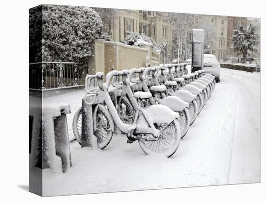 Rows of Hire Bikes in Snow, Notting Hill, London, England, United Kingdom, Europe-Mark Mawson-Premier Image Canvas