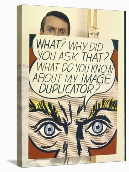 Roy Lichtenstein Holding His Painting "Image Duplicator"-John Loengard-Premier Image Canvas