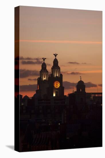 Royal Liver Building at Dusk, Liverpool, Merseyside, England, UK-Paul McMullin-Stretched Canvas