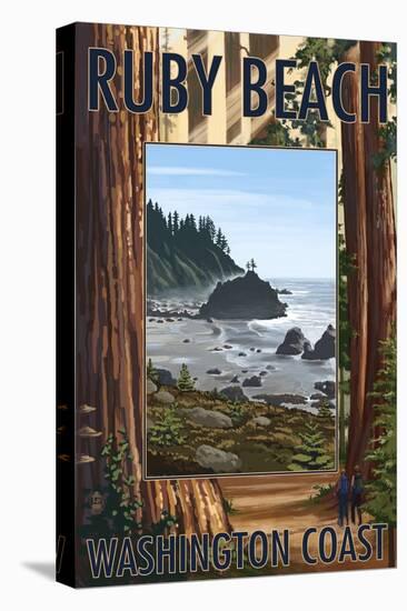 Ruby Beach and Forest - Washington Coast-Lantern Press-Stretched Canvas