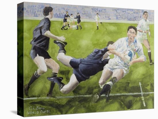 Rugby Match: England v New Zealand in the World Cup, 1991, Rory Underwood Being Tackled-Gareth Lloyd Ball-Premier Image Canvas