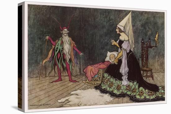 Rumpelstiltskin Visits the Baby He Hopes to Win-Warwick Goble-Stretched Canvas